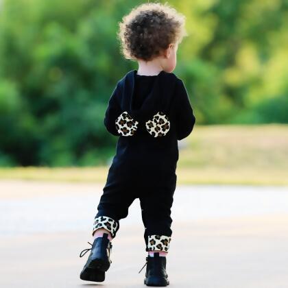 AnnLoren Girls Long Sleeve Leopard Heart Baby Toddler Romper Hoodie One Piece alternate image