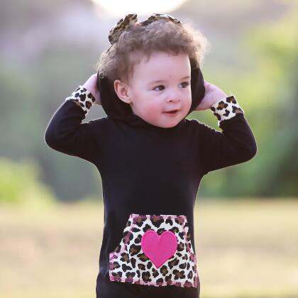 AnnLoren Girls Long Sleeve Leopard Heart Baby Toddler Romper Hoodie One Piece alternate image