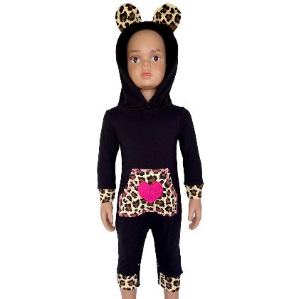 AnnLoren Girls Long Sleeve Leopard Heart Baby Toddler Romper Hoodie One Piece alternate image