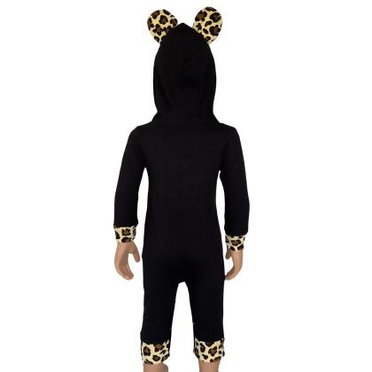 AnnLoren Girls Long Sleeve Leopard Heart Baby Toddler Romper Hoodie One Piece alternate image