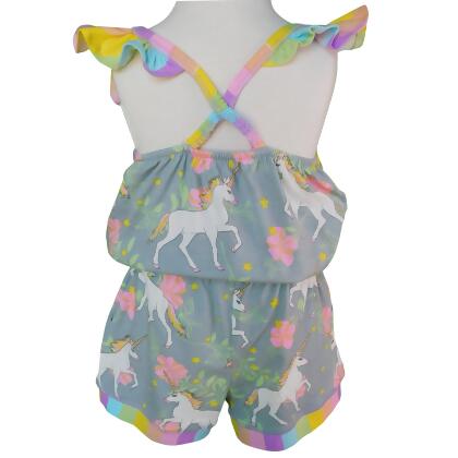 AnnLoren Little Big Girls Jumpsuit Magical Unicorn Rainbows Spring One Pc Boutique Clothing alternate image