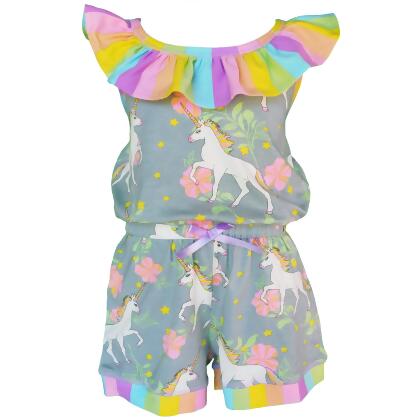 AnnLoren Little Big Girls Jumpsuit Magical Unicorn Rainbows Spring One Pc Boutique Clothing alternate image