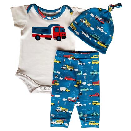 AnnLoren Baby Boys Layette Cars Trucks Onesie Pants Cap 3pc Gift Set Clothing alternate image