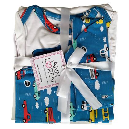 AnnLoren Baby Boys Layette Cars Trucks Onesie Pants Cap 3pc Gift Set Clothing alternate image