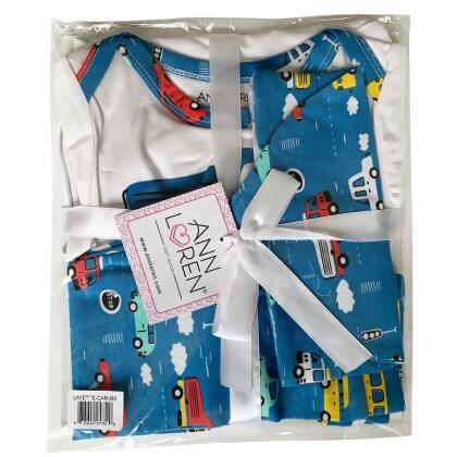 AnnLoren Baby Boys Layette Cars Trucks Onesie Pants Cap 3pc Gift Set Clothing alternate image