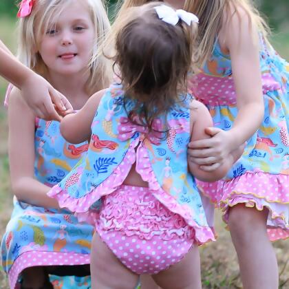 AnnLoren Baby & Toddler Girls Pink Polka Dot Knit Ruffled Butt Bloomer Diaper Cover alternate image
