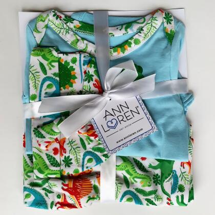 AnnLoren Baby Layette Boys Dinosaur Long Sleeve Onesie Pants Cap 3pc Gift Set alternate image
