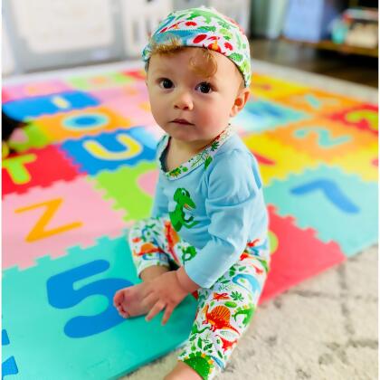 AnnLoren Baby Layette Boys Dinosaur Long Sleeve Onesie Pants Cap 3pc Gift Set alternate image
