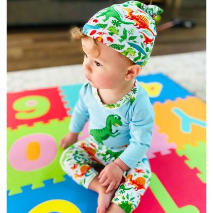 AnnLoren Baby Layette Boys Dinosaur Long Sleeve Onesie Pants Cap 3pc Gift Set alternate image