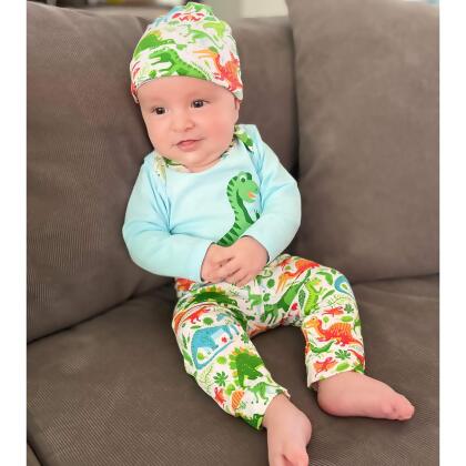 AnnLoren Baby Layette Boys Dinosaur Long Sleeve Onesie Pants Cap 3pc Gift Set alternate image