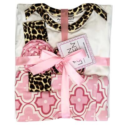 AnnLoren Baby Girls Layette Pink Leopard Onesie Pants Headband 3pc Gift Set Clothing alternate image