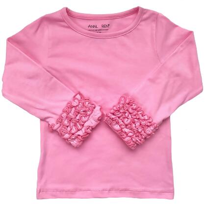AnnLoren Baby Big Girls Boutique Long Sleeve Dark Pink Ruffle Layering T-shirt alternate image