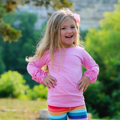 AnnLoren Baby Big Girls Boutique Long Sleeve Dark Pink Ruffle Layering T-shirt alternate image