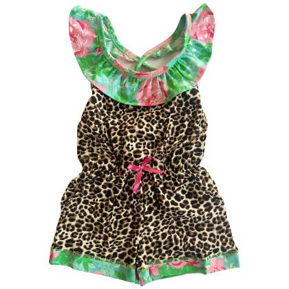 AnnLoren Girls Leopard Floral Summer Shorts Jumpsuit alternate image
