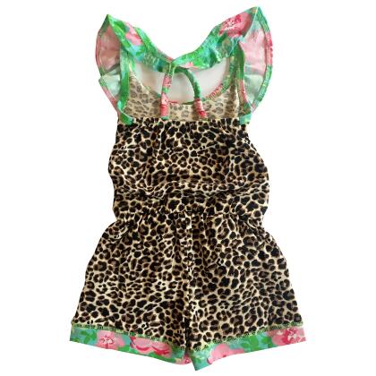 AnnLoren Girls Leopard Floral Summer Shorts Jumpsuit alternate image