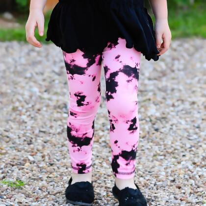 AnnLoren Baby Toddler Big Girls Boutique Black and Pink Tie Dye Leggings alternate image