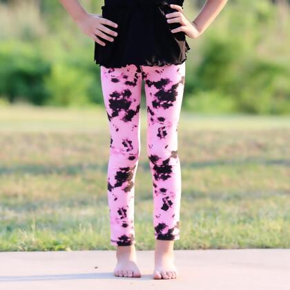 AnnLoren Baby Toddler Big Girls Boutique Black and Pink Tie Dye Leggings alternate image
