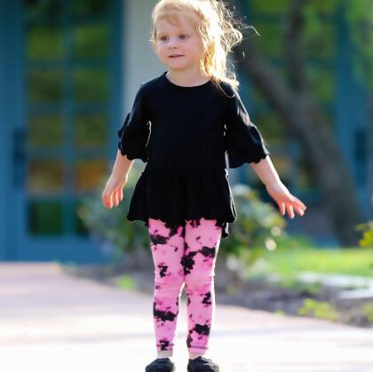 AnnLoren Baby Toddler Big Girls Boutique Black and Pink Tie Dye Leggings alternate image
