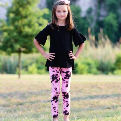 AnnLoren Baby Toddler Big Girls Boutique Black and Pink Tie Dye Leggings alternate image