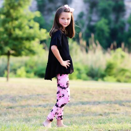AnnLoren Baby Toddler Big Girls Boutique Black and Pink Tie Dye Leggings alternate image