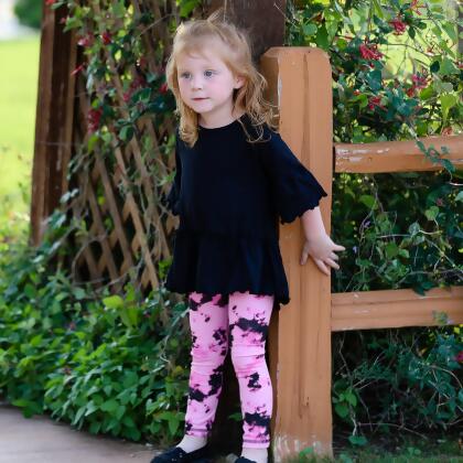 AnnLoren Baby Toddler Big Girls Boutique Black and Pink Tie Dye Leggings alternate image