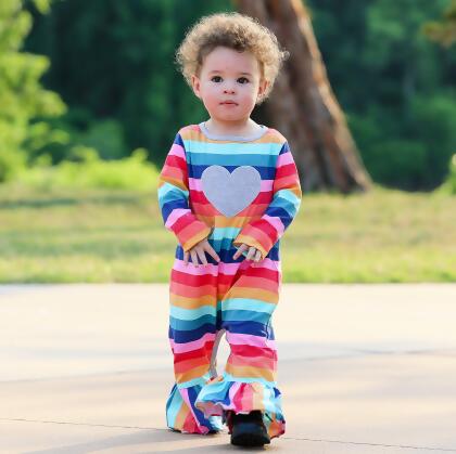 AnnLoren Girls Long Sleeve Rainbow Hearts Baby Toddler Romper One Piece alternate image
