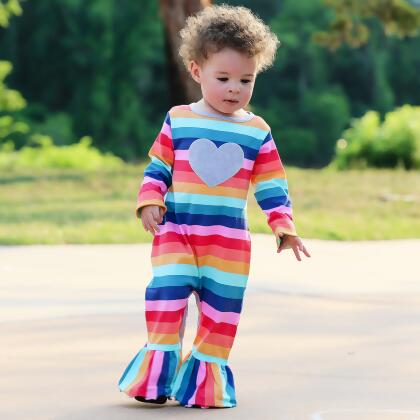 AnnLoren Girls Long Sleeve Rainbow Hearts Baby Toddler Romper One Piece alternate image