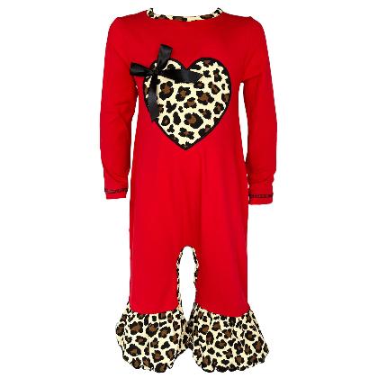 AnnLoren Baby Girls Leopard Valentines Holiday Heart Romper Outfit One Piece alternate image