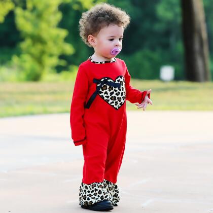 AnnLoren Baby Girls Leopard Valentines Holiday Heart Romper Outfit One Piece alternate image