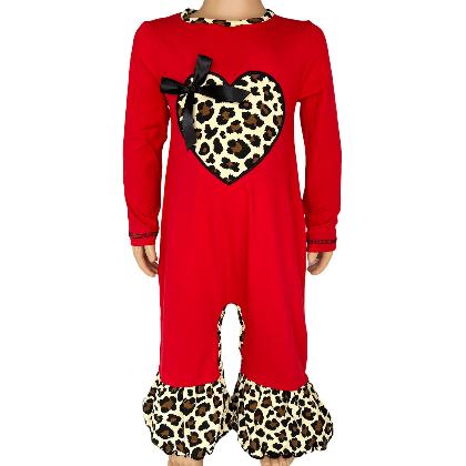 AnnLoren Baby Girls Leopard Valentines Holiday Heart Romper Outfit One Piece alternate image