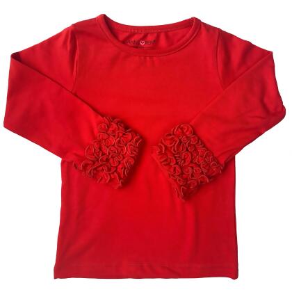 AnnLoren Baby Big Girls Boutique Long Sleeve Red Ruffle Layering T-shirt alternate image