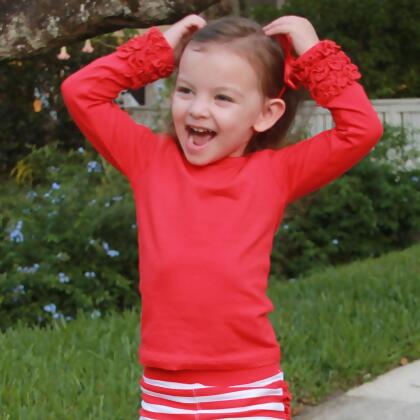AnnLoren Baby Big Girls Boutique Long Sleeve Red Ruffle Layering T-shirt alternate image