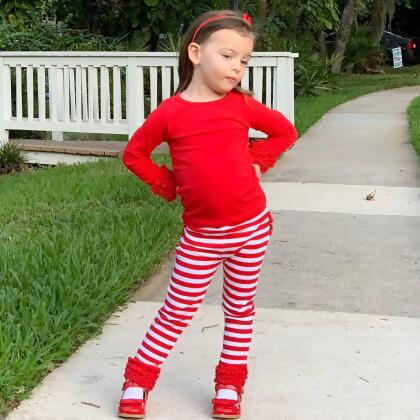 AnnLoren Baby Big Girls Boutique Long Sleeve Red Ruffle Layering T-shirt alternate image