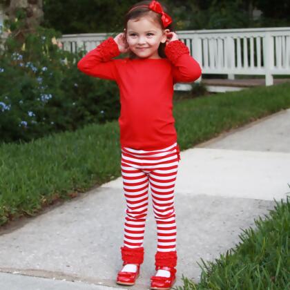 AnnLoren Baby Big Girls Boutique Long Sleeve Red Ruffle Layering T-shirt alternate image