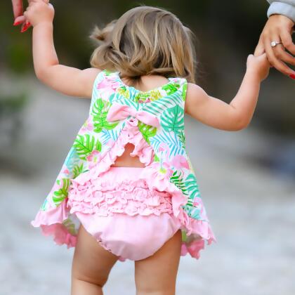 AnnLoren Baby & Toddler Girls Light Pink Knit Ruffled Butt Bloomer Diaper Cover alternate image