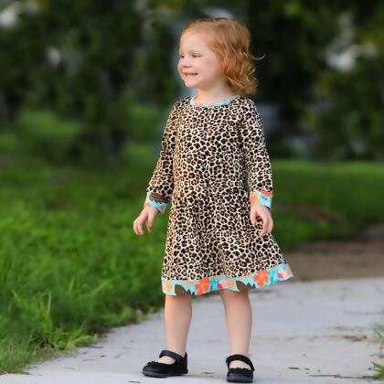 AnnLoren Little & Big Girls Long Sleeve Leopard Rose Fall Floral Dress Boutique alternate image