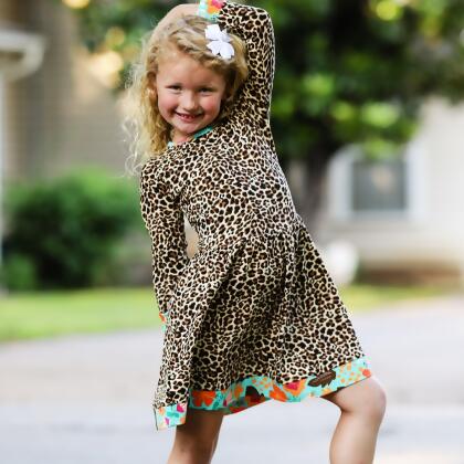AnnLoren Little & Big Girls Long Sleeve Leopard Rose Fall Floral Dress Boutique alternate image