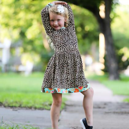 AnnLoren Little & Big Girls Long Sleeve Leopard Rose Fall Floral Dress Boutique alternate image