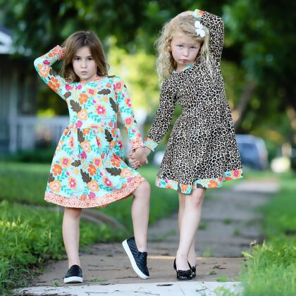 AnnLoren Little & Big Girls Long Sleeve Leopard Rose Fall Floral Dress Boutique alternate image