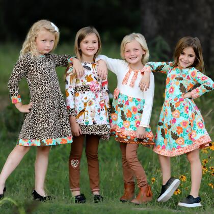 AnnLoren Little & Big Girls Long Sleeve Leopard Rose Fall Floral Dress Boutique alternate image