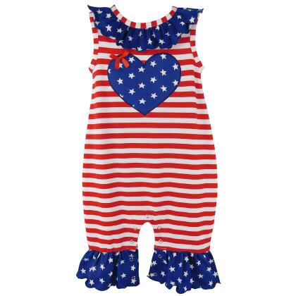 AnnLoren Fourth of July I Heart America Flag Baby Girls' Romper Holiday Onesie alternate image