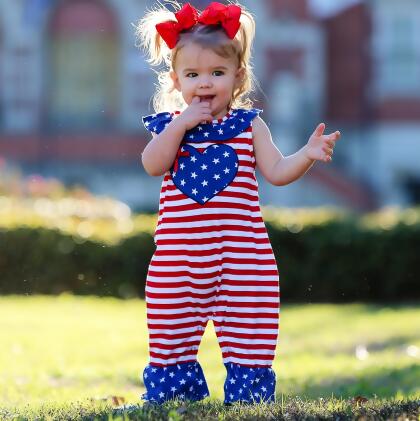 AnnLoren Fourth of July I Heart America Flag Baby Girls' Romper Holiday Onesie alternate image