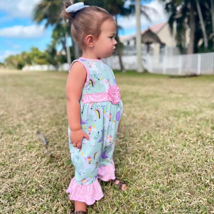 AnnLoren Boutique Baby Girls Unicorn & Rainbow Romper Toddler Jumpsuit alternate image