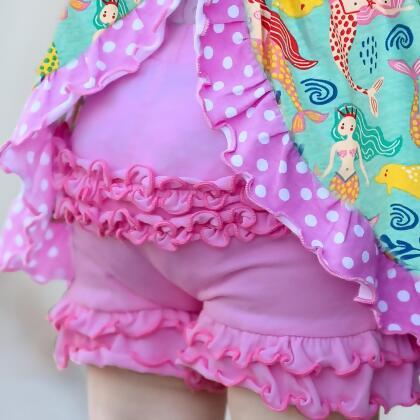 AnnLoren Girls Pink Stretch Cotton Knit RuffleButts Shorts Baby/Toddler alternate image
