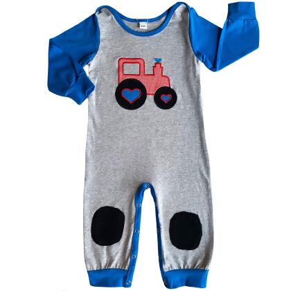 AnnLoren Baby Toddler Boys Long Sleeve Truck Romper Blue and Grey alternate image
