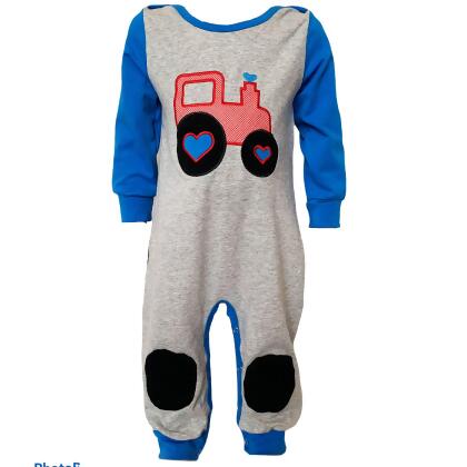AnnLoren Baby Toddler Boys Long Sleeve Truck Romper Blue and Grey alternate image