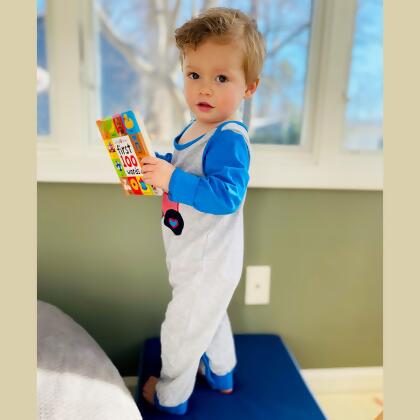 AnnLoren Baby Toddler Boys Long Sleeve Truck Romper Blue and Grey alternate image