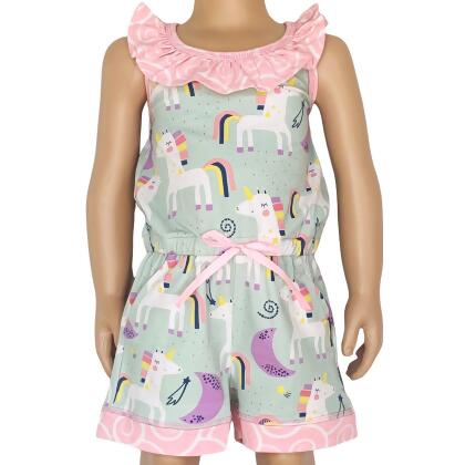 AnnLoren Little & Big Girls Jumpsuit Magical Unicorn Rainbows Spring Romper alternate image