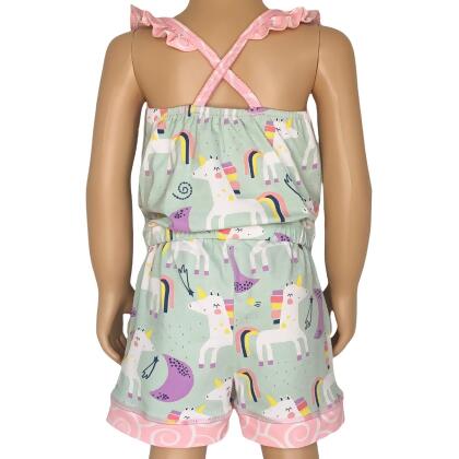 AnnLoren Little & Big Girls Jumpsuit Magical Unicorn Rainbows Spring Romper alternate image