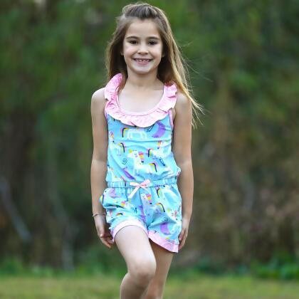 AnnLoren Little & Big Girls Jumpsuit Magical Unicorn Rainbows Spring Romper alternate image